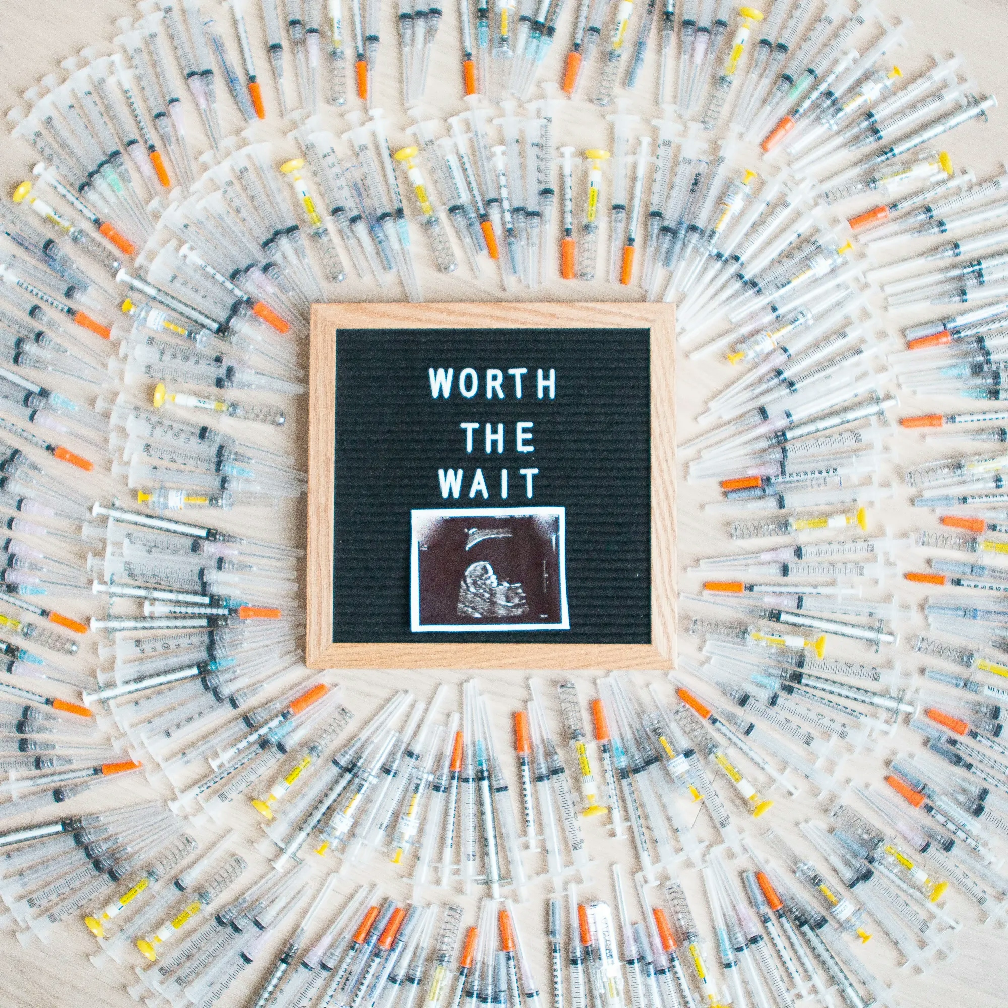 ivf shots with photo of sonogram and worth the wait written above it