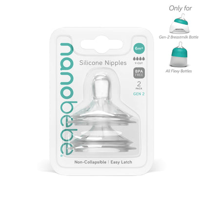 Nanobébé US Y-Cut / Gen 2 Silicone Baby Bottle Nipples, 2-Pack