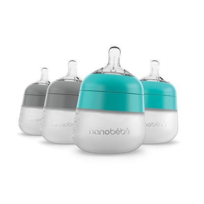 Nanobébé US Teal-Grey / 5 oz. / 4-Pack Flexy Silicone Baby Bottle - 5oz