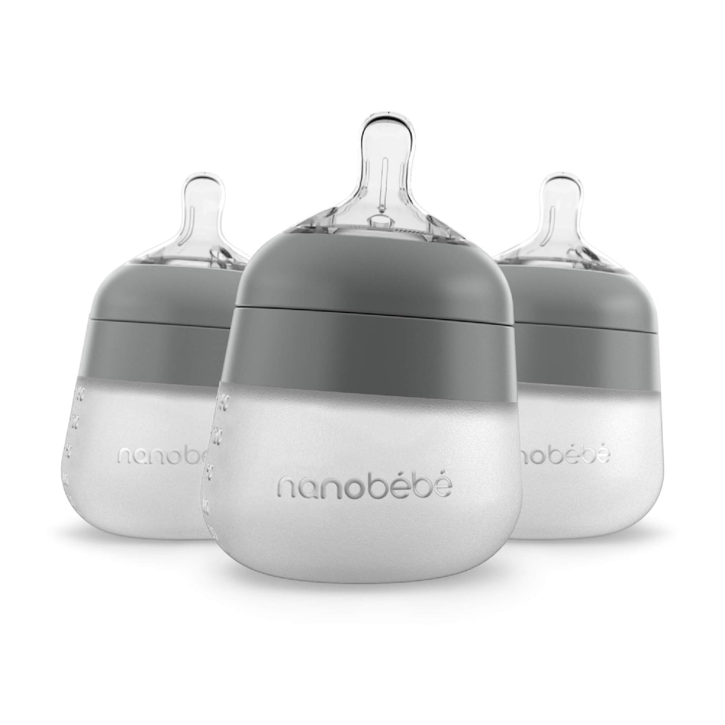 Nanobébé US Grey / 5 oz. / 3-Pack Flexy Silicone Baby Bottle - 5oz