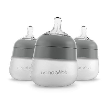 Nanobébé US Grey / 5 oz. / 3-Pack Flexy Silicone Baby Bottle - 5oz