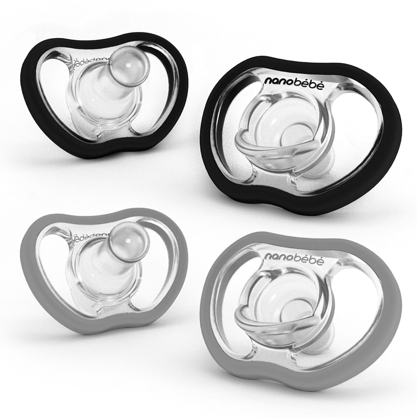 Nanobébé US Black & Cool Grey Active Pacifier - 4m+ Silicone Pacifier, 4-pack