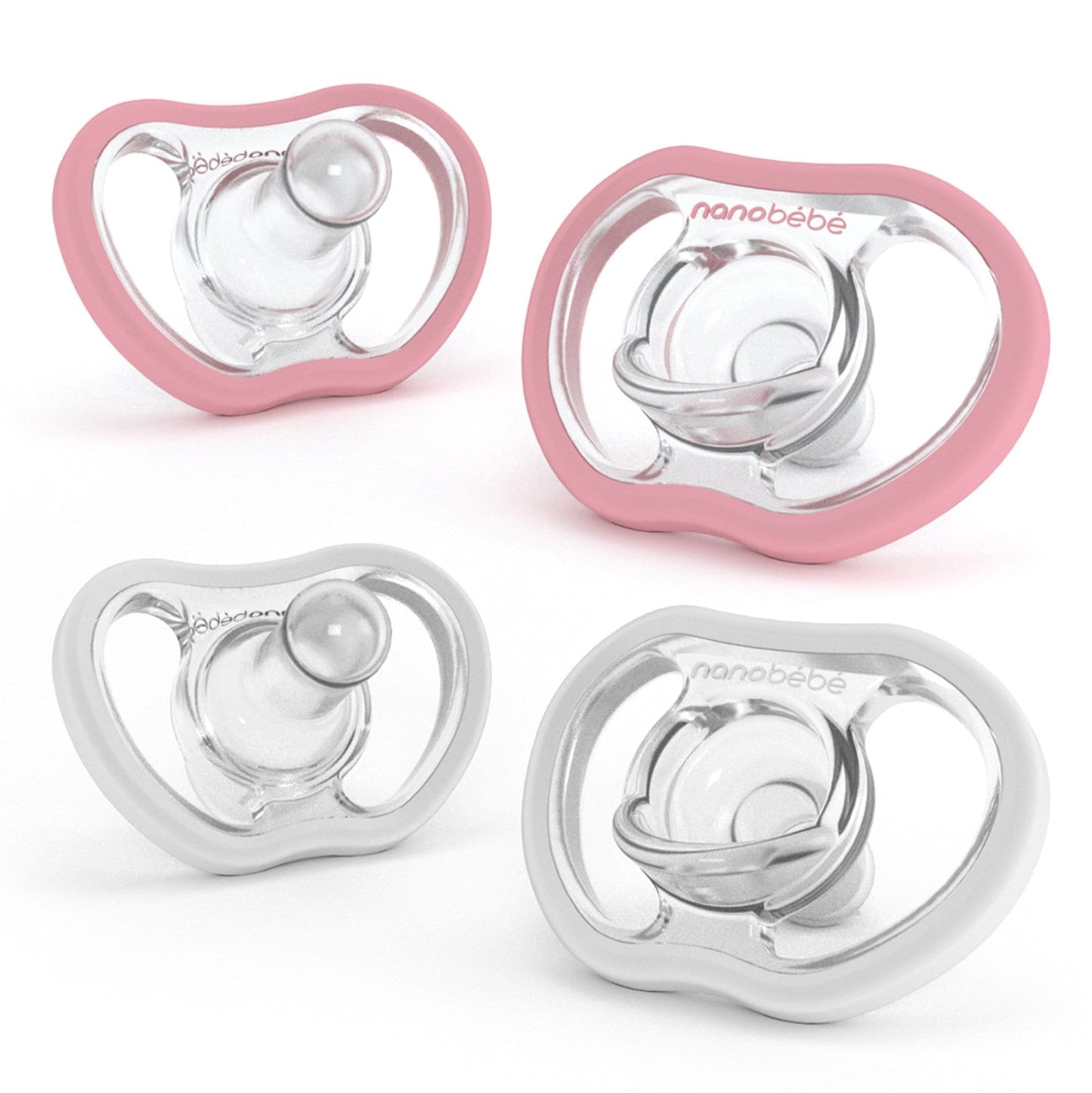 Nanobébé US Pink & White Active Pacifier - 4m+ Silicone Pacifier, 4-pack
